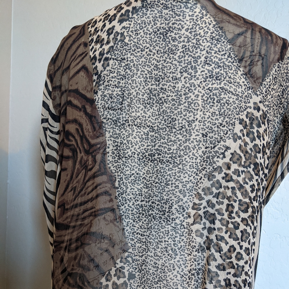 Animal Print Asymmetric Tasselled Sheer Tunic Vest - Picture 4 of 6